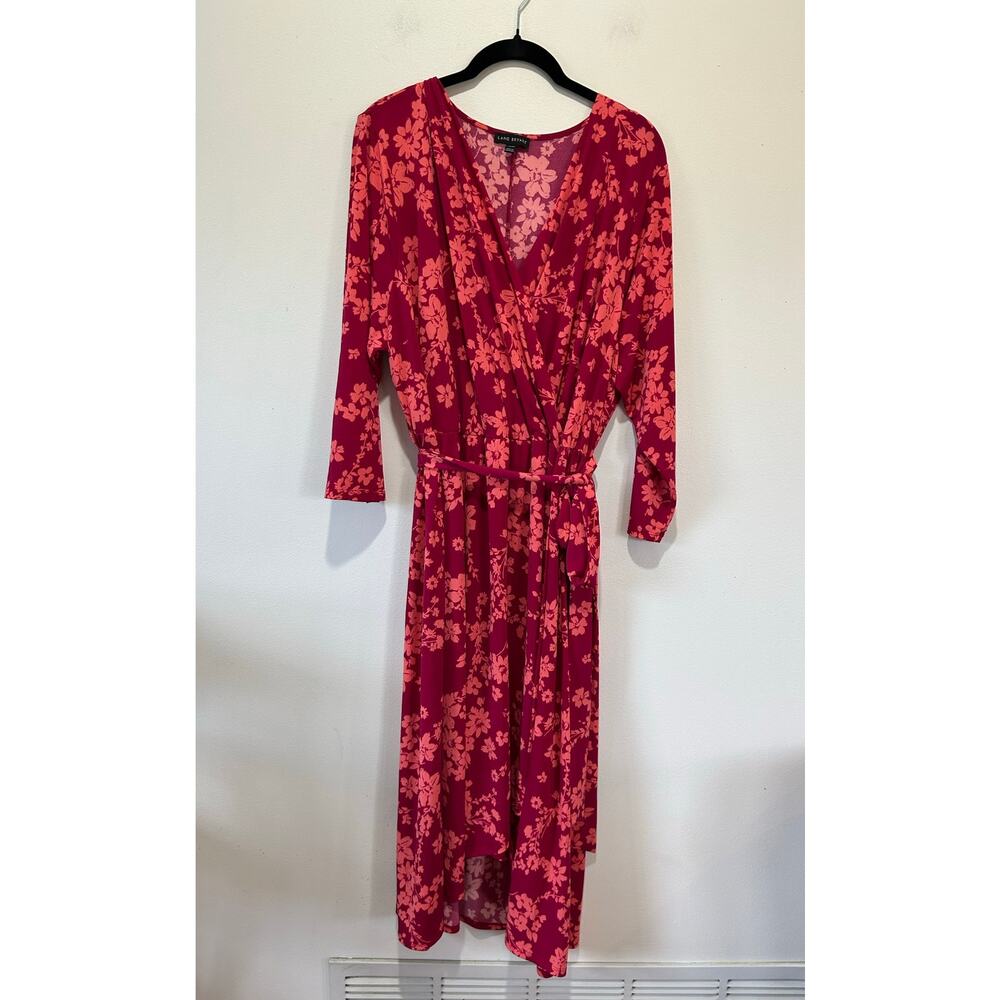 Lane Bryant floral faux wrap maxi dress size 22/24 pink waist tie